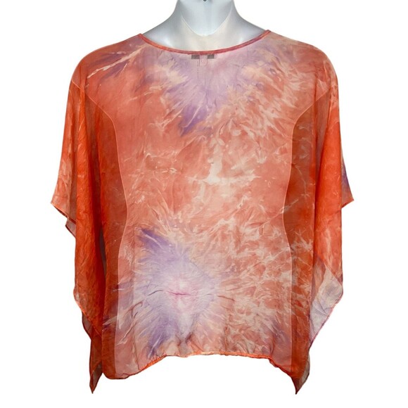 Alberto Malaki Sheer Top Swim Cover-up Size XL Tie Front Orange Floral - Picture 3 of 7